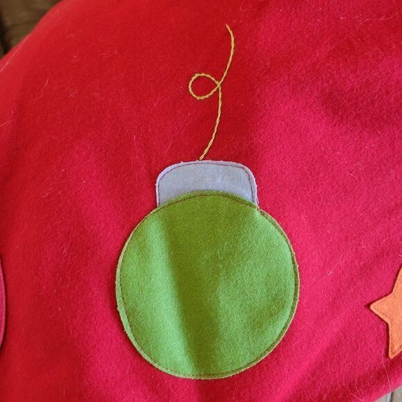 Wool Christmas Tree Skirt with Applied Traditional Christmas Decorations - Picture 8 of 12